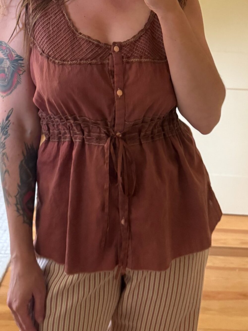 Hand-Dyed Vintage Cotton Pintuck Tank